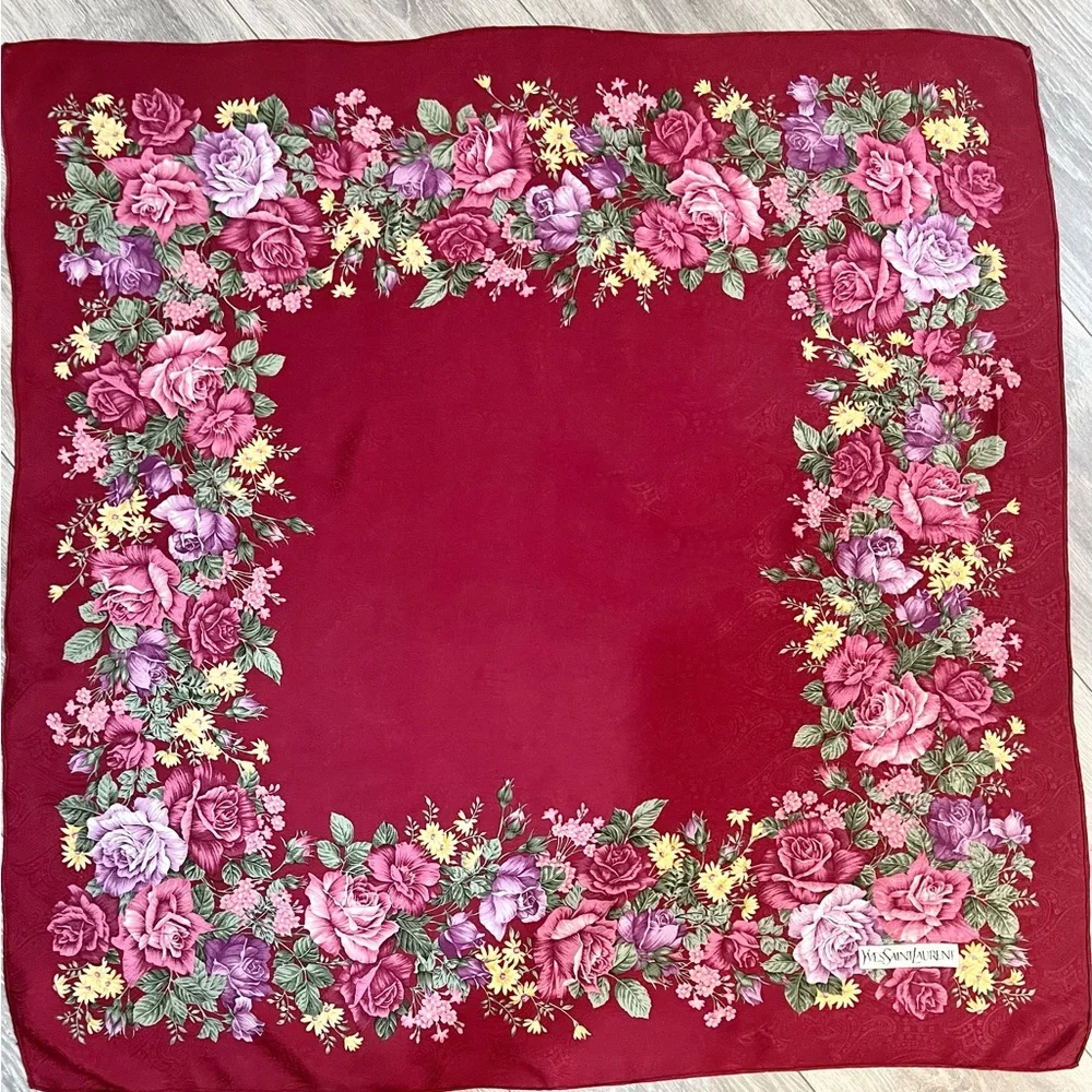 YSL silk rose scarf nwot dry clean only